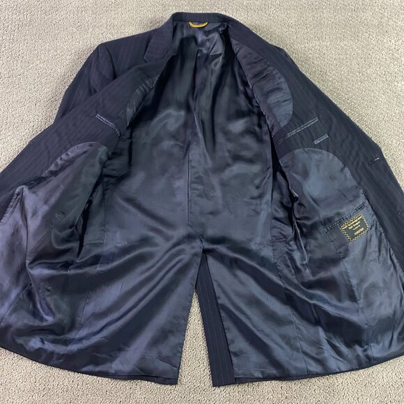 Hart Schaffner Marx Gold Trumpeter Sport Coat Blazer Men's 42 XL Blue Pinstripe - Picture 5 of 14
